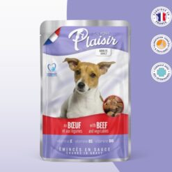 Sachet fraîcheur 100g d'émincés au BOEUF et aux Légumes en sauce (chien adulte)