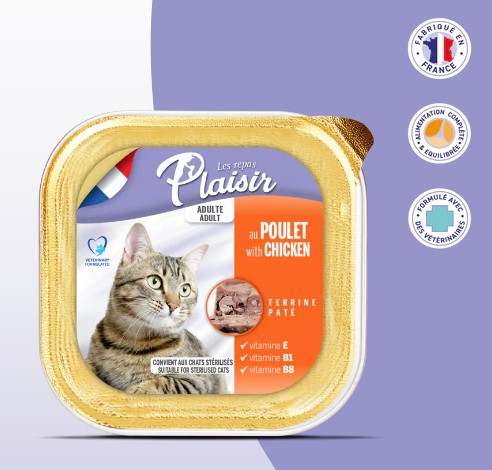 Barquette 100g de pâté au POULET (convient pour chat stérilisé) – Pet World