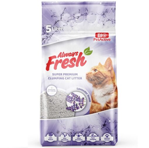 Litière agglomérante, parfumé et ultra-absorbante 5 Kg Always Fresh (parfum : Lavande | Baby powder | Savon de marseille)