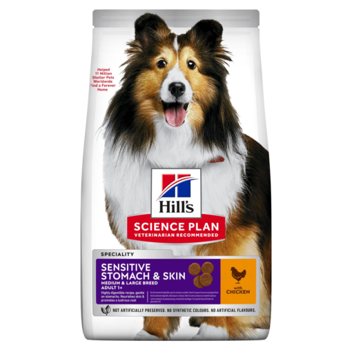 Hill’s Science Plan Aliment Pour Chien Adulte De Taille Medium Et Grande Sensitive Stomach and Skin Au Poulet (2.5kg | 14kg)