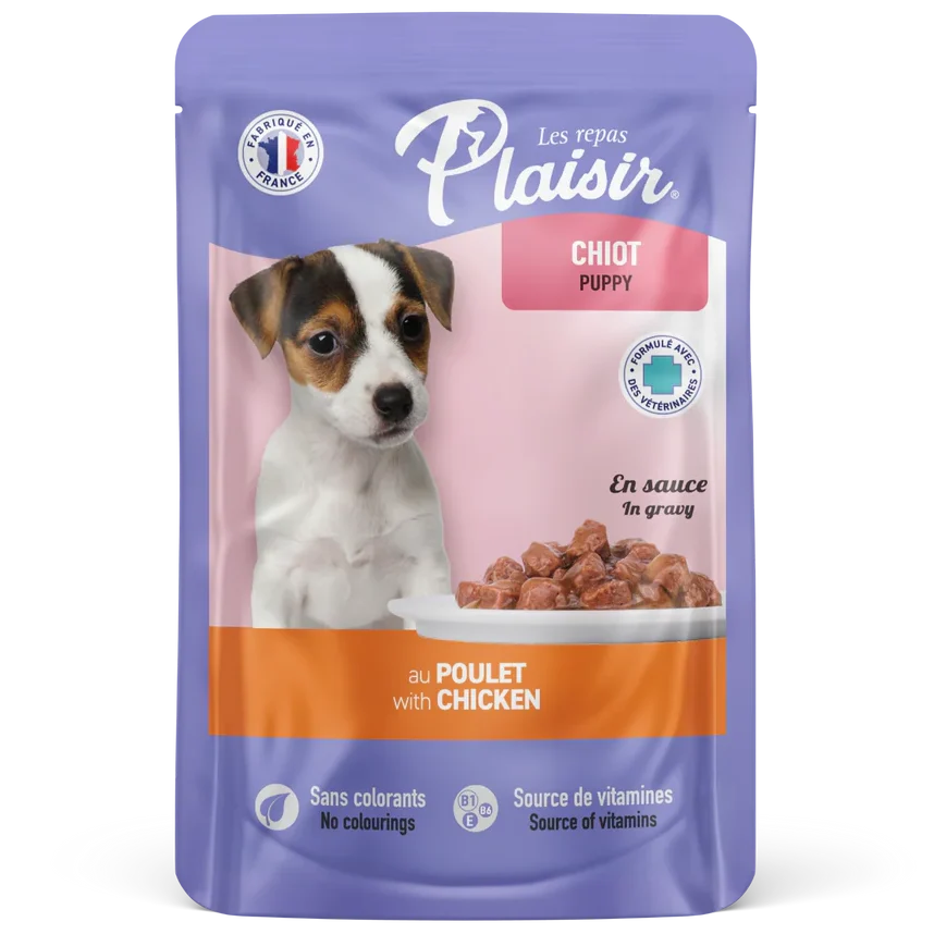 Sachet fraîcheur 100g d'émincés au POULET en sauce (chiot)