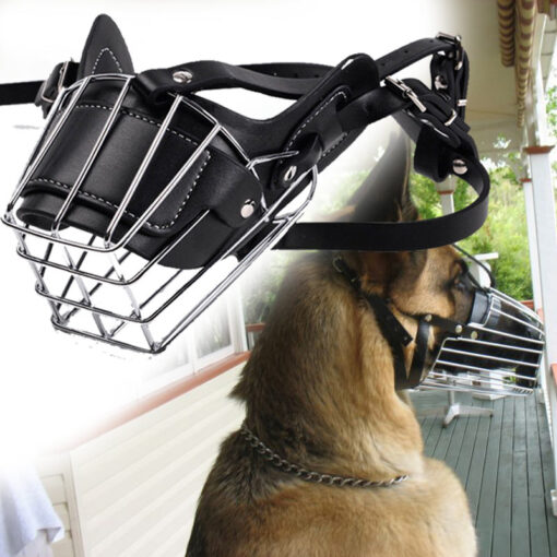 Muselière en cuir et métal pour chiens moyens et grands Marron et Noir – Image 2