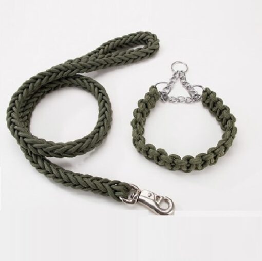Laisse avec collier pour grand chien (Rouge/Noir | Noir | Bleu/Noir | Vert foncé) – Image 3