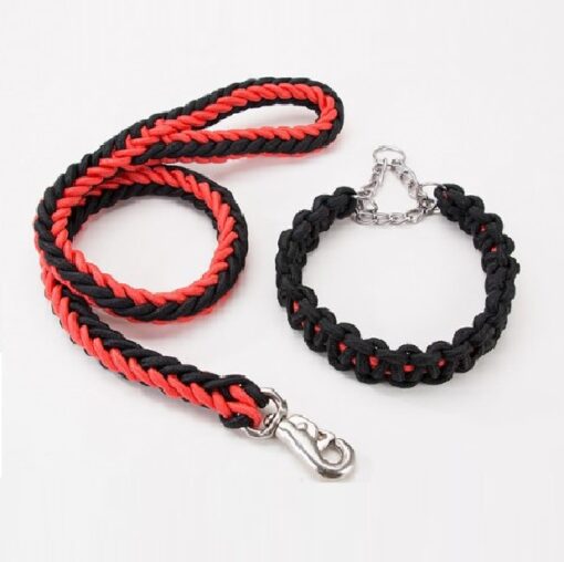 Laisse avec collier pour grand chien (Rouge/Noir | Noir | Bleu/Noir | Vert foncé) – Image 4