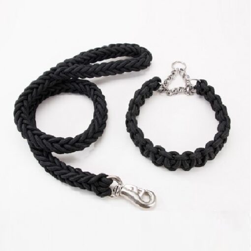 Laisse avec collier pour grand chien (Rouge/Noir | Noir | Bleu/Noir | Vert foncé) – Image 5