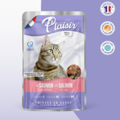 Sachets fraîcheur 100g d'émincés au Saumon et Cabillaud en sauce (convient pour chat stérilisé)
