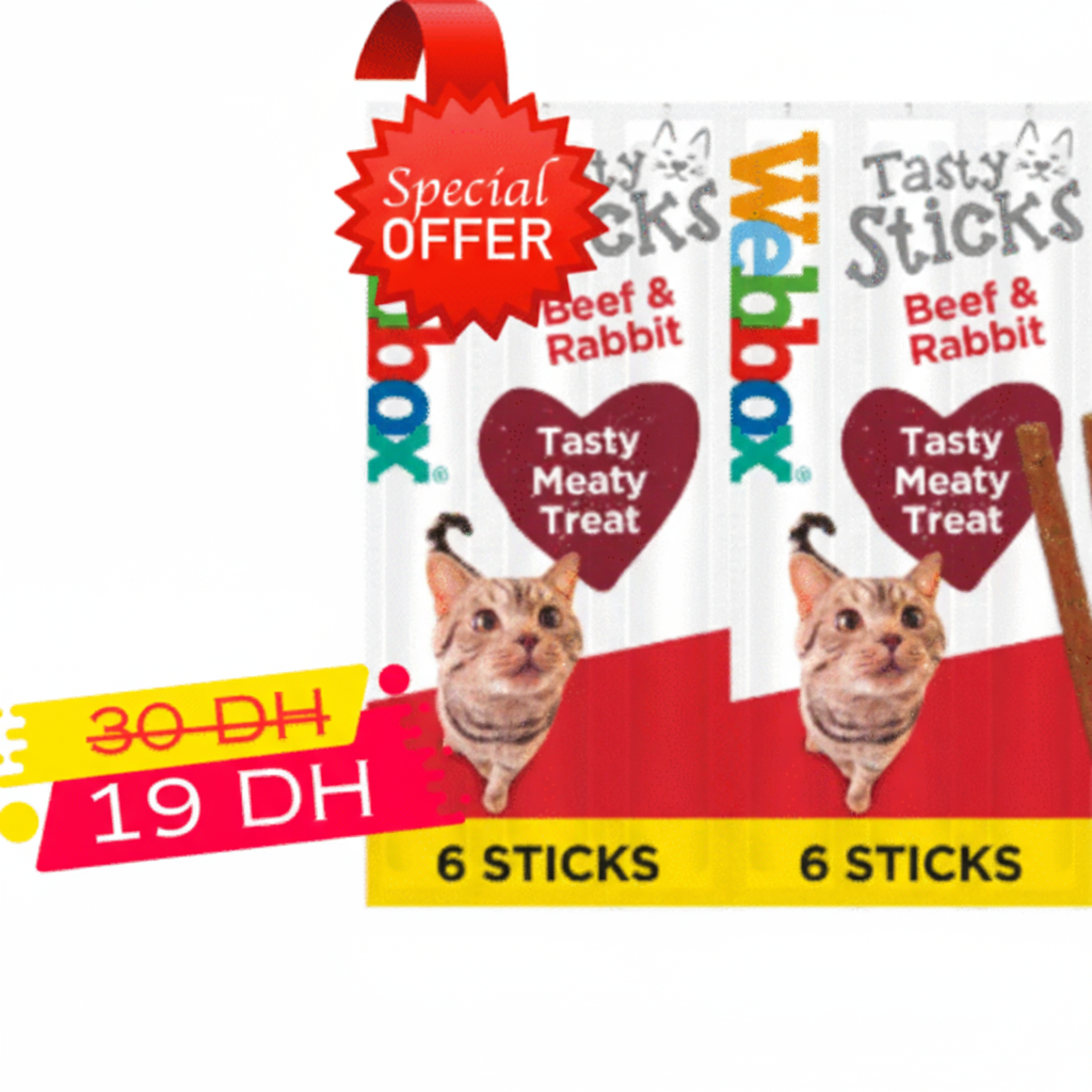 01 WEBBOX Cats Tasty 6 Sticks pour chaton et chat avec plusieurs saveurs (Boeuf/Lapin | Dinde/Agneau | Poulet/Foie | Saumon/Truite | Canard)
