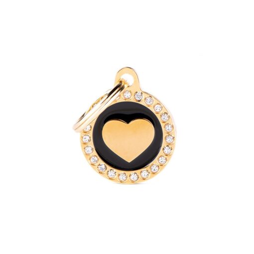 Médaille Glam Cœur Noir et Dorée avec Strass