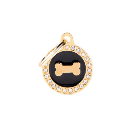 Médaille Glam Os Noir et Dorée avec Strass