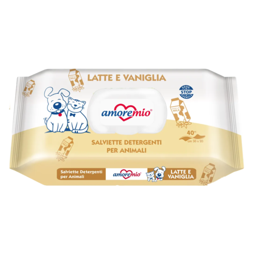 Lingettes Amoremio humides pour chiens et chats (40 PCS) Lait et Vanille