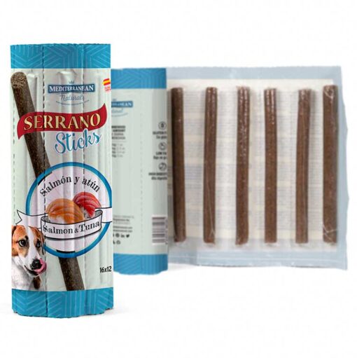 Sticks Serrano Pour Chiens Saumon et Thon (8pcsx12g)- Mediterrane