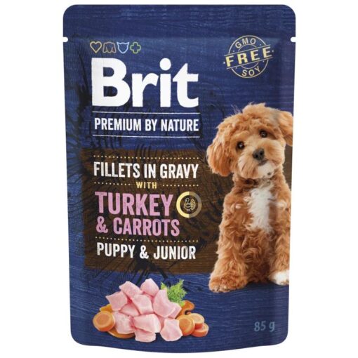 Brit Premium by Nature Puppy and Junior Fillets in Gravy with Turkey and Carrots 85 g (Dinde en sauce avec Carrotes) 85g