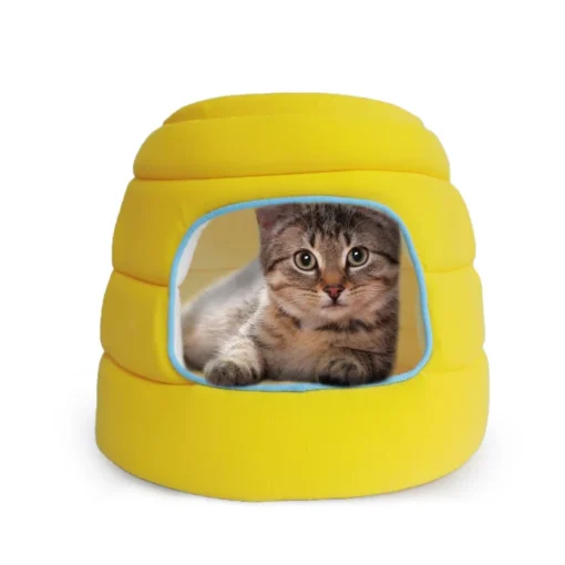 Niche pour chat nid et grotte, literie turquoise 40x40cm (Turquoise ou Jaune) – Image 4