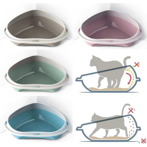 Bac à litière d'angle pour Chat Rose | Gris | Bleu Ciel | Vert – Image 2