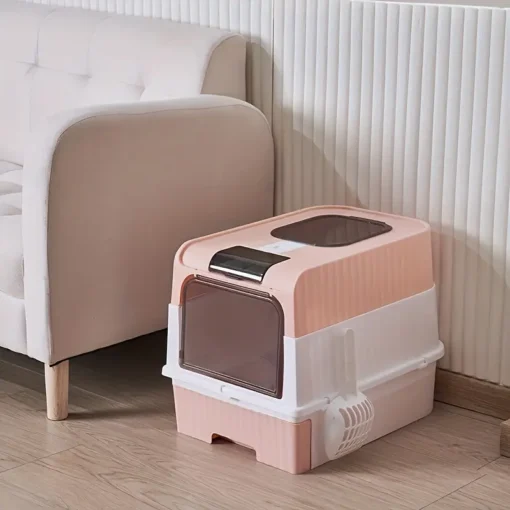 Bac à litière Fermé pour Chat avec Sortie vers le haut (Rose | Vert) – Image 3