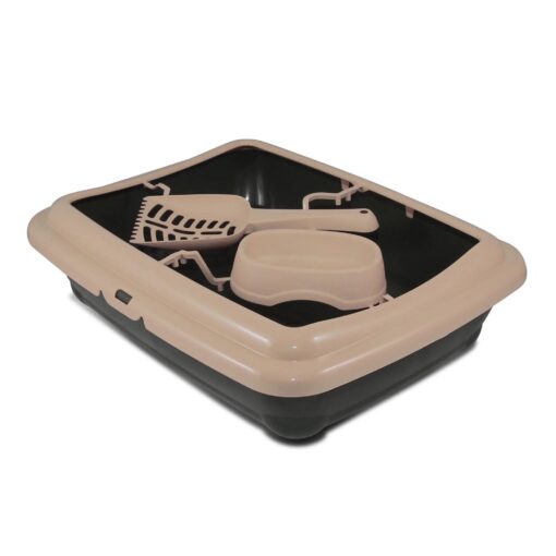 Bac à litière pour Chat, inclus pelle et gamelle (Beige | Violet) – Image 2