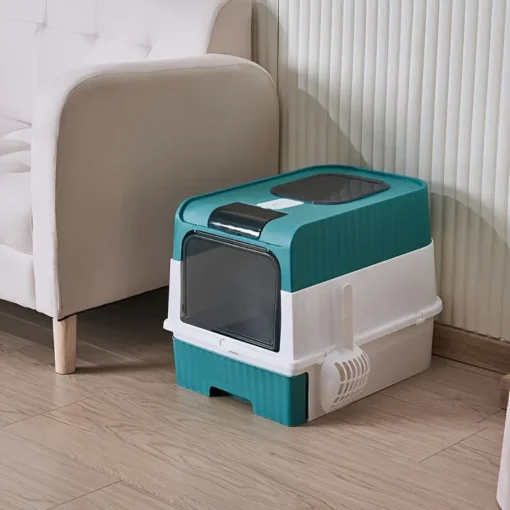 Bac à litière Fermé pour Chat avec Sortie vers le haut (Rose | Vert) – Image 2