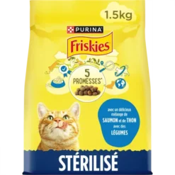 FRISKIES Croquettes Chat Stérilisé Saumon et Thon avec des Légumes 1,5Kg