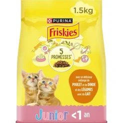 FRISKIES Croquettes Junior Chatons Poulet et Dinde avec du Lait 1,5Kg