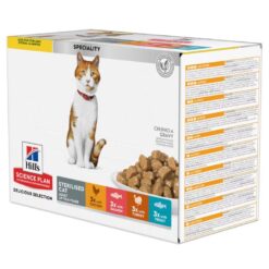 Hill’s Science Plan Sachets Pâtée pour Chat Adulte Stérilisé (1-6) – au Poulet à la Truite à la Dinde au Saumon (12x85g)