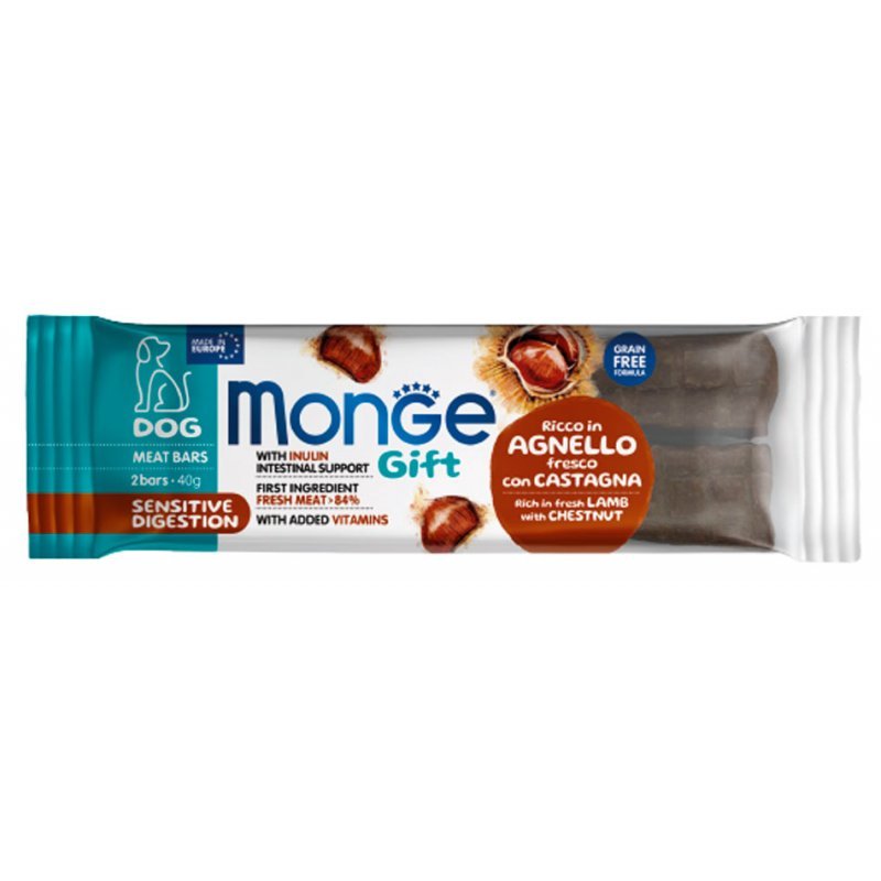 Monge Barres De Viande Gift Pour Chiens à Digestion Sensible Riches En Agneau Frais Et Châtaignes 40g