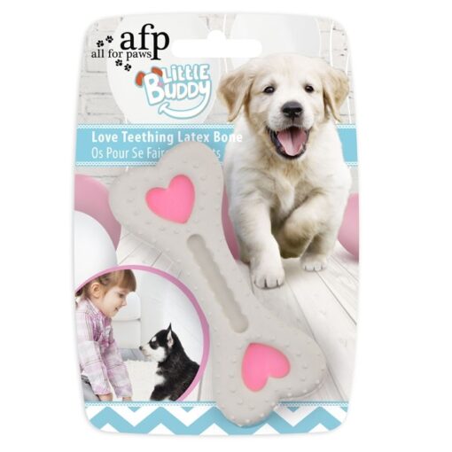 Jouet AFP Os de dentition en Latex Forme de Coeur Rose