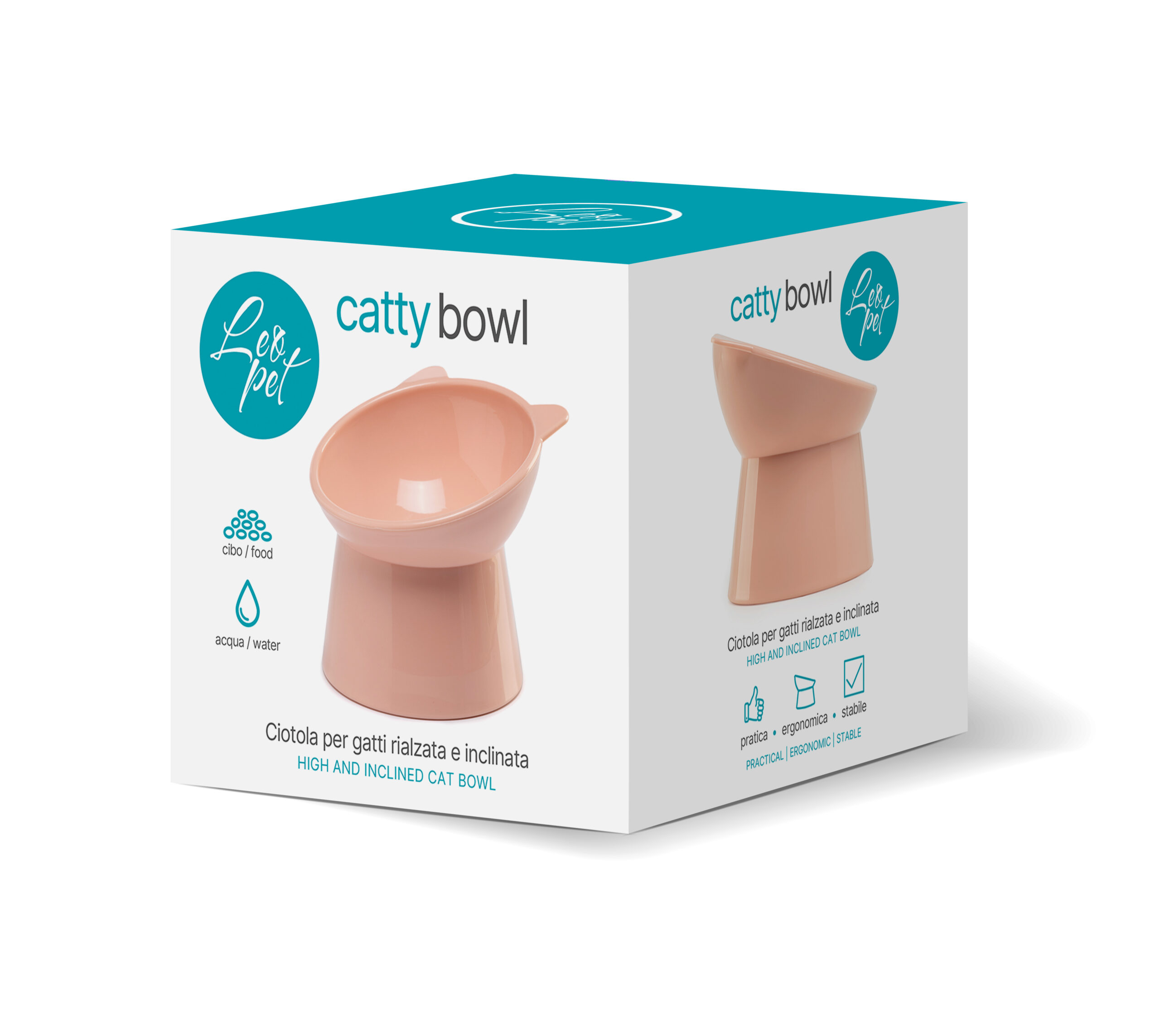 Gamelle surélevée Leopet Rose pour chat 150ml