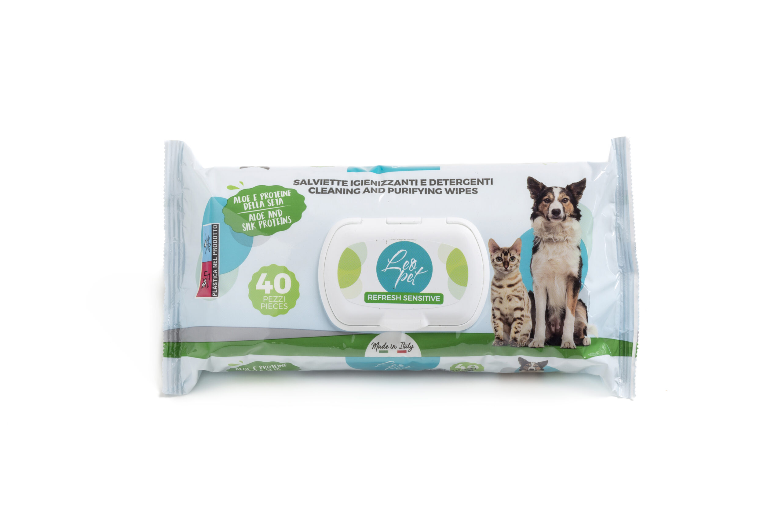 Lingettes LeoPet Hygiéniques et Nettoyantes pour chiens et chats (40 PCS) Aloe Vera et aux Protéines de Soie