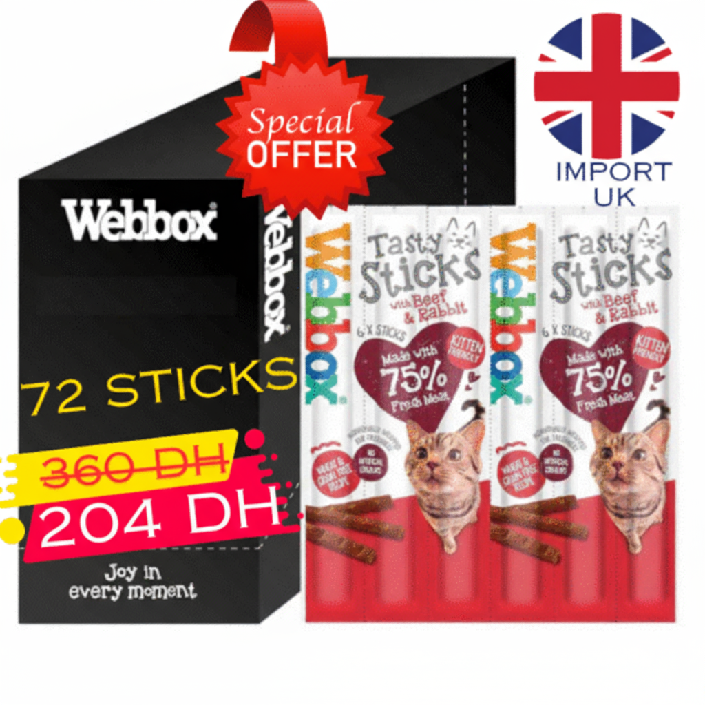 02 WEBBOX Cats Tasty 72 Sticks pour chaton et chat avec plusieurs saveurs (Boeuf/Lapin | Dinde/Agneau | Poulet/Foie | Saumon/Truite | Canard)