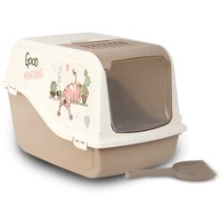 Bac à litière fermé pour chat Marron Blanc avec Motifs