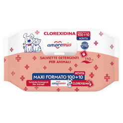 Lingettes Amoremio humides pour chiens et chats (100 PCS+10 gratuites) Chlorhexidine