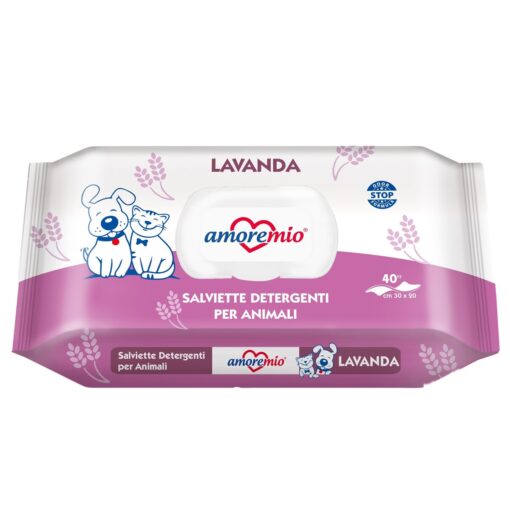 Lingettes Amoremio humides pour chiens et chats (40 PCS) Lavande