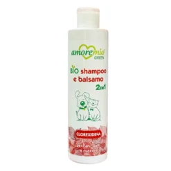 Amoremio Shampoing et Après-Shampoing 2 en 1 BIO Chat et Chien 250 ml (Tutte Le Razze | Chlorhexidine | Scudo | Talco )