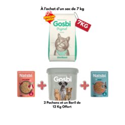Gosbi Croquettes Original Chat Stérilisé ( 7kg ) | Baril Inclus et 2 Sachets Natsbi Offerts