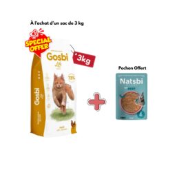 Gosbi Life Croquettes Pour Chat Adulte ( 3kg ) +1 Sachet Natsbi Offert