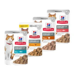 Hill’s Science Plan Sachets Pâtée pour Chat Adulte Stérilisé (1-6) – au Poulet à la Truite à la Dinde au Saumon 85g
