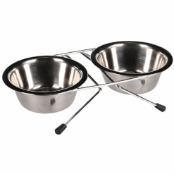 Gamelle Pour La Nourriture Et Eau Duo Dinner Support Arjun Argent Flamingo ( S | M )