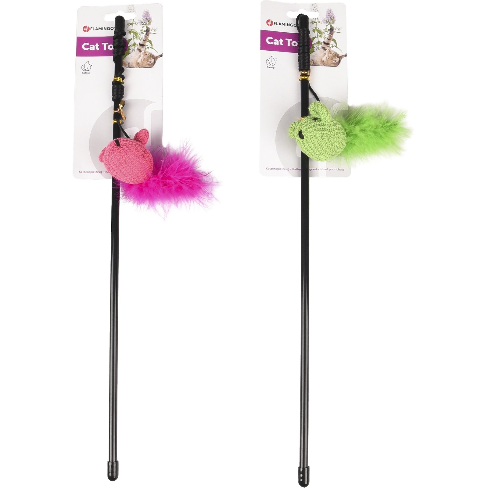 Jouet Flamingo Chat Vera Canne à pêche avec Souris (Vert | Rose)