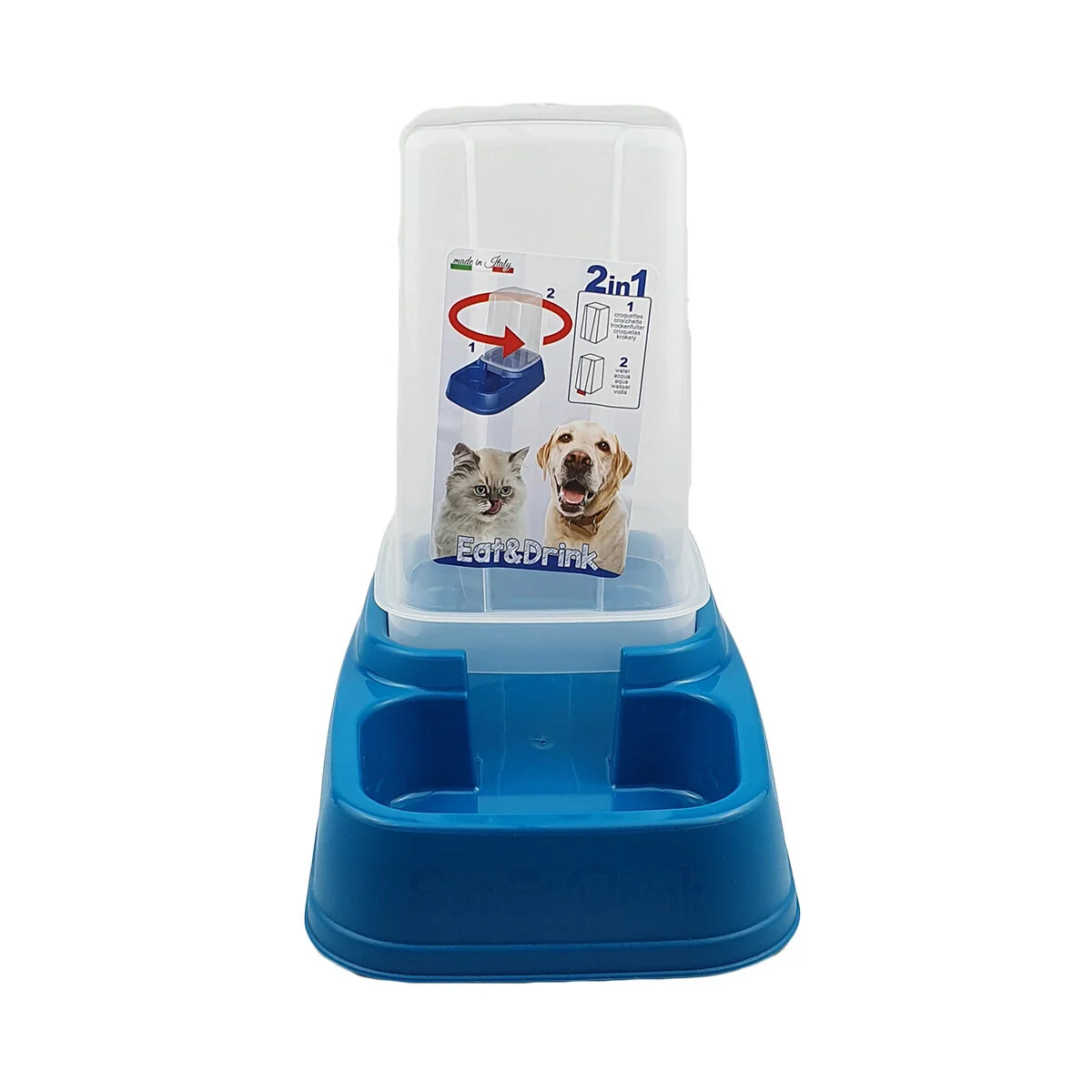 Distributeur d’eau ou de croquettes 2 en 1 en plastique L 32 x l 19 x H 28 cm pour chien et chat – Image 2