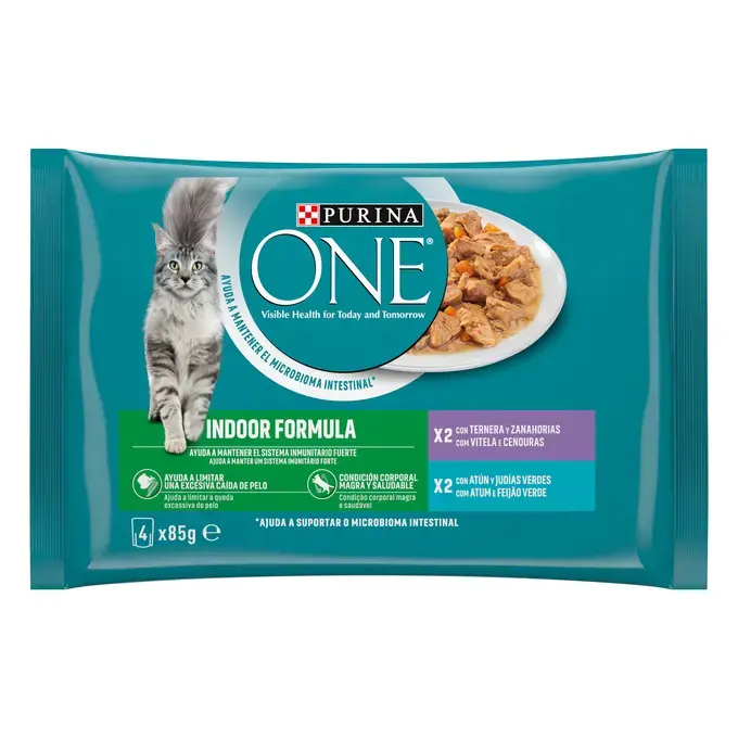 Purina ONE® Adult Sachets Fraîcheur Pour Chat Formule Intérieure Flocons Minces en Sauce 4x85 g