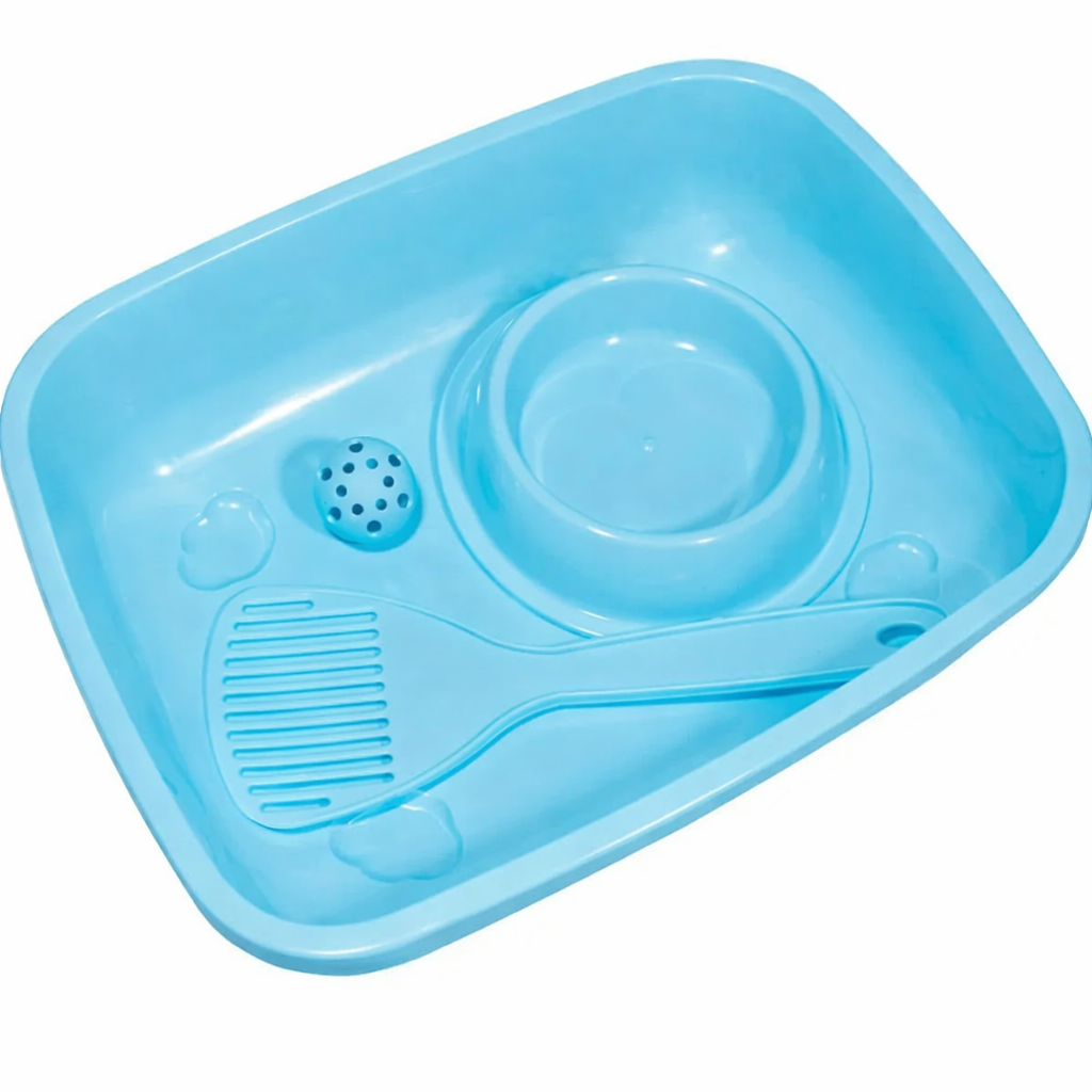 Ensemble pour chaton (balle, pelle, plateau, assiette)