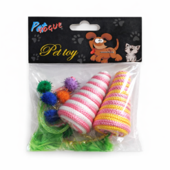 Jouet chat 2 Cônes Rayés avec Plumes & Pompons