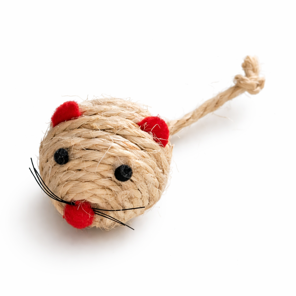 Jouet Chat Souris en Fibre Naturelle avec Queue en Corde