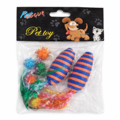 Jouet Chat 2 Souris Rayées & Balles Colorées avec Plumes