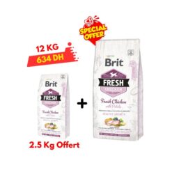 Brit Croquettes Fresh Chicken with Potato Puppy Healthy Growth (Poulet avec pommes de terre) Pour Chiot – Croissance saine 12 Kg + 2.5Kg Gratuit