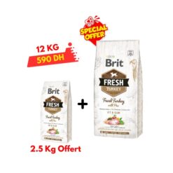 Brit Croquettes Fresh Turkey with Pea (Dinde aux pois) Adulte – Forme & Minceur 12 Kg + 2.5Kg Gratuit
