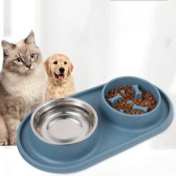 Gamelle double en acier inoxydable pour Chiens et Chats (Jaune | Orange | Bleu )