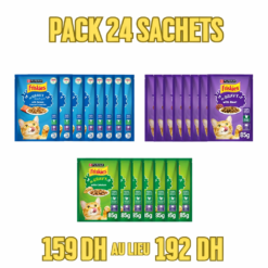 Friskies Pochon pour chats Pack de 24 sachets de 85g ( 8 Saumon | 8 Boeuf | 8 Poulet )