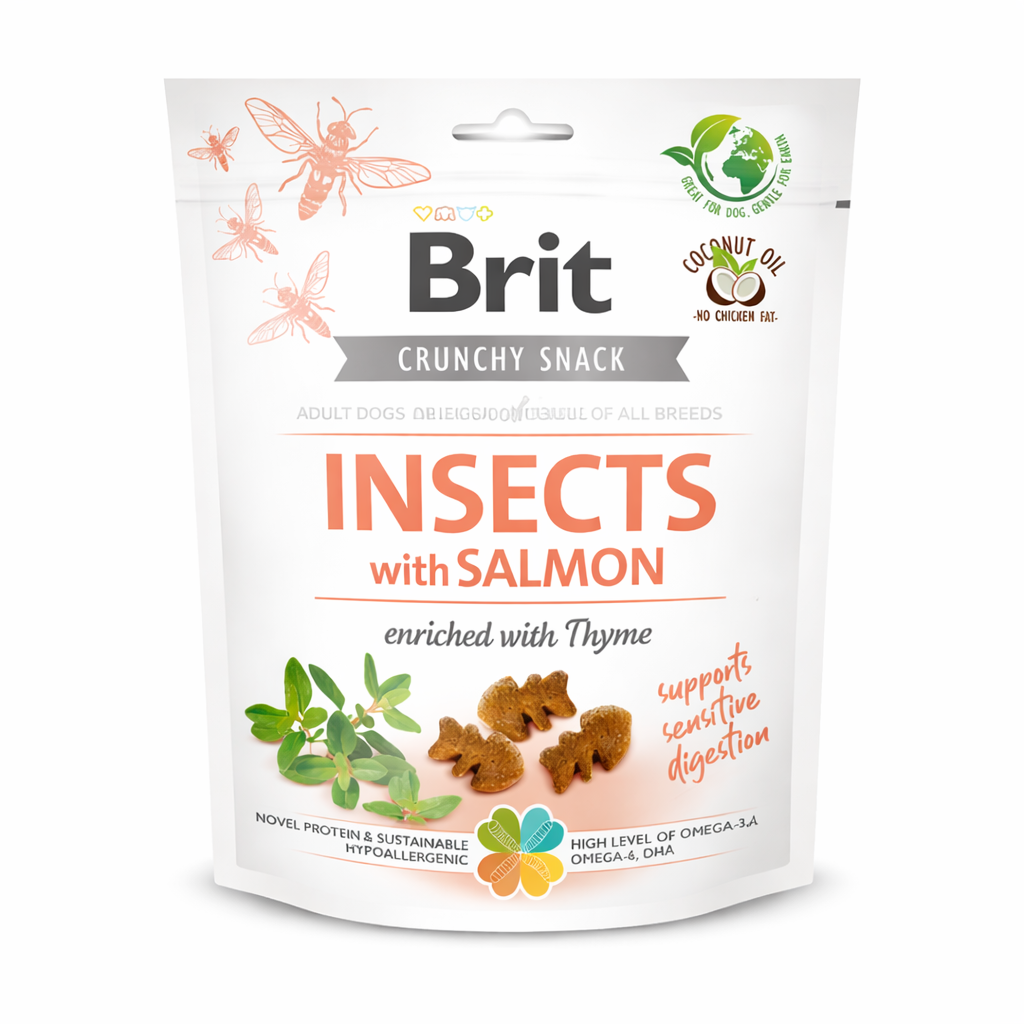 Brit Care Crunchy Cracker. Insects with Salmon Enriched with Thyme (Insectes au saumon, enrichi au thym) 200g
