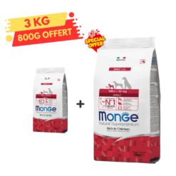 Monge Mini Adult Poulet Croquettes 3kg +800g Gratuit